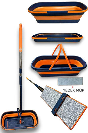 55 cm Katlanır Kovalı Kendinden Sıkmalı Lüks Mop Kovalı Mop 1 Adet Yedek Bez