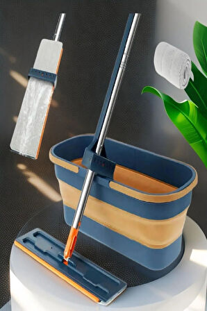 55 cm Katlanır Kovalı Kendinden Sıkmalı Lüks Mop Kovalı Mop 1 Adet Yedek Bez
