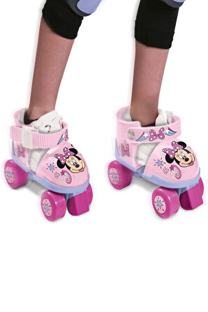 Minnie Çantalı Dizlik ve Dirseklikli 4 Teker Paten Seti -Pembe- (22 - 29 Numara için Ayarlanabilir)