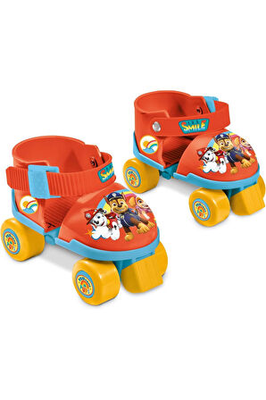 Paw Patrol Çantalı Dizlik ve Dirseklikli 4 Teker Paten Seti-Kırmızı- (22-29 Numara Ayarlanabilir)