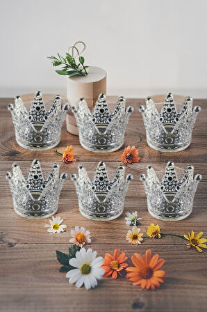 6'lı Set Kristal Taç Mumluk Şeffaf