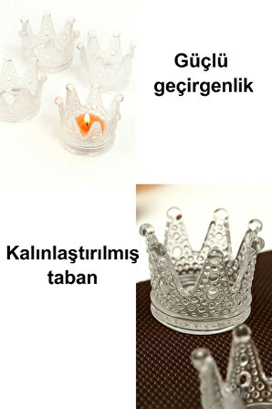 6'lı Set Kristal Taç Mumluk Şeffaf