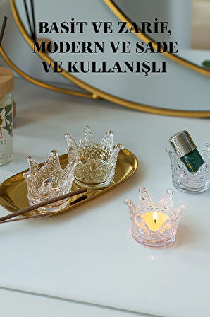 4'lü Set Kristal Taç Mumluk Şeffaf