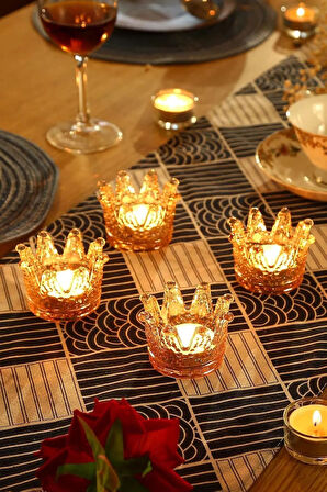 4'lü Set Kristal Taç Mumluk Gold
