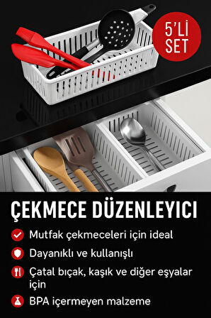 5'li Çekmece İçi Kaşıklık Sepet Organizer