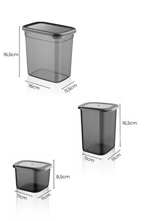 8'li Set Saklama Kabı – Antrasit Renkli, Pratik ve Şık 2x2lt-2x1,2lt-4x550 ML