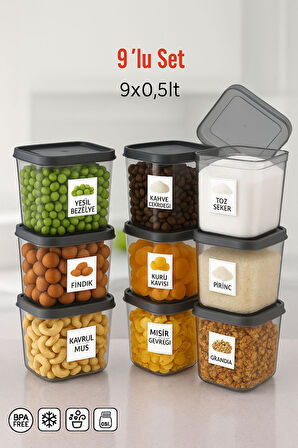 9'lu Set Saklama Kabı – Antrasit Renkli, Pratik ve Şık 550 ML