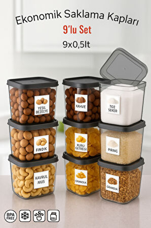 9'lu Set Saklama Kabı – Antrasit Renkli, Pratik ve Şık 550 ML