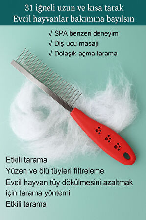 DostTarak-Tüy Açıcı Kedi Köpek Tarağı Tek Taraflı Metal Dişli Evcil Hayvan Bakım Fırçası
