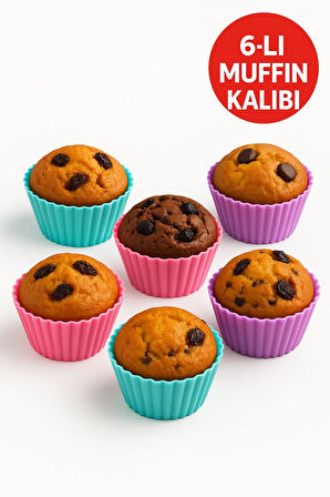 Pratik Silikon Muffin Kalıbı - 6’lı Set