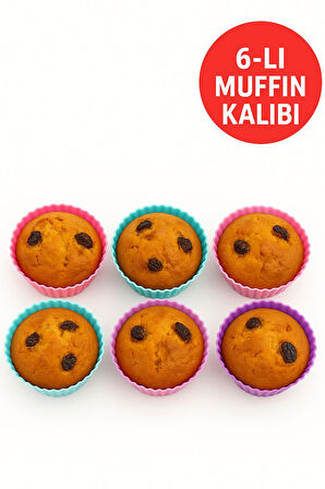 Pratik Silikon Muffin Kalıbı - 6’lı Set