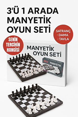 Katlanabilir Manyetik Zeka Oyunu Seti – 3'lü Kombin (Satranç + Dama + Tavla)