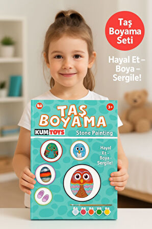 Taş Boyama Seti- Doğal Taşlar-Akrilik Boya-Fırça-Ahşap Hepsi Bir Arada Muhteşem Set