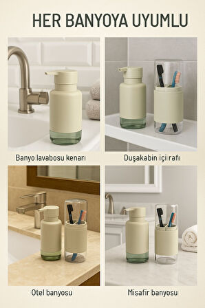 2'li Pratik Sıvı Sabunluk ve Diş Fırçalık Seti Taş Gri