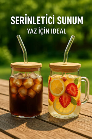 2 Adet GLASSMATE – Isıya Dayanıklı Bambu Kapaklı Bardak 650 ML