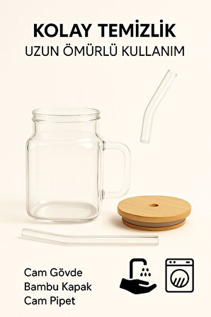 2 Adet GLASSMATE – Isıya Dayanıklı Bambu Kapaklı Bardak 650 ML