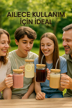 4 Adet GLASSMATE – Isıya Dayanıklı Bambu Kapaklı Bardak 650 ML