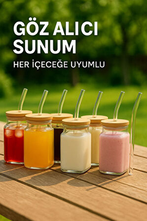 6 Adet GLASSMATE – Isıya Dayanıklı Bambu Kapaklı Bardak 650 ML