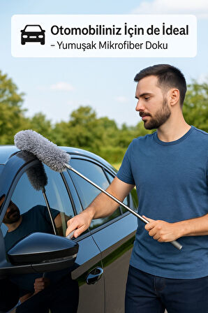 1 Adet 280 Cm Uzayabilir Mikrofiber Yumuşak Başlıklı Toz Alma Püskülü Gri Renk Temizlik Fırçası