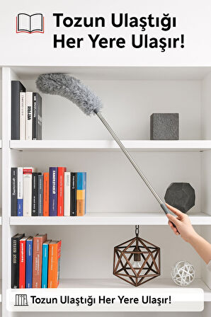 1 Adet 280 Cm Uzayabilir Mikrofiber Yumuşak Başlıklı Toz Alma Püskülü Gri Renk Temizlik Fırçası