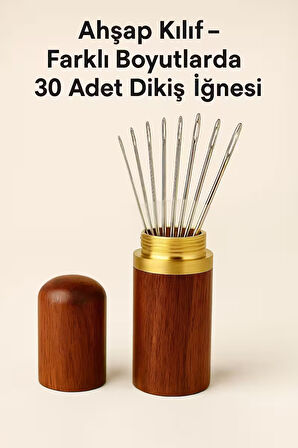 30 Adet Çelik Dikiş Iğne Seti - Ahşap Kutulu, Deri-kumaş El Sanatları Için Dikiş Iğneleri