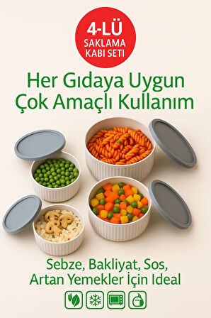 4'lü Kapaklı Gıda Saklama Kabı Seti – Mikrodalga ve Difrize Uygun
