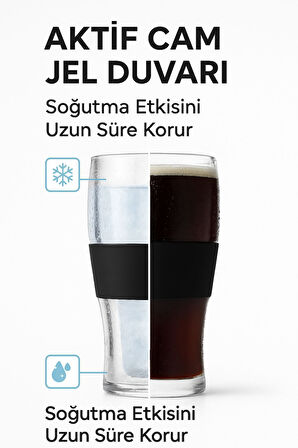 BUZZ BARDAK – 470 ML Aktif Jel Soğutmalı Cam Bardak | Silikon Tutuş Bantlı Siyah