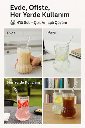 6 Adet Premium Cam Bardak Cam Pipet Hediyeli– Soğuk Kahve, Limonata ve Soda Sunumlar 500 ml