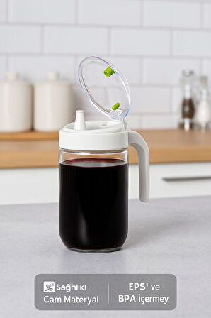 660 ml Şeffaf Cam Yağdanlık – Zeytinyağı, Sirke, Nar Ekşisi İçin İdeal Beyaz