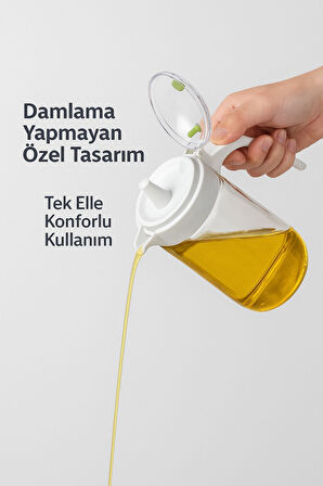 660 ml Şeffaf Cam Yağdanlık – Zeytinyağı, Sirke, Nar Ekşisi İçin İdeal Beyaz
