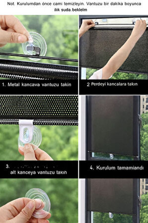 Güneşten Koruyan Ayarlanabilir Tüm Araçlara ve Ev Camlara Uyumlu Vantuzlu Pencere Perdesi 50x125
