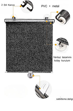 Güneşten Koruyan Ayarlanabilir Tüm Araçlara ve Ev Camlara Uyumlu Vantuzlu Pencere Perdesi 50x125