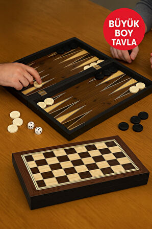Platin Kaplama Büyük Boy Tavla – Tavla & Dama 2’si 1 Arada, Çizilmez Yüzey Set