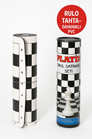 Platin Okul Tipi Rulo Satranç Seti – Dayanıklı PVC Tahta ve Silindir Taşıma Kutusu