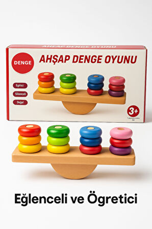 Ahşap Denge Oyunu – Renkli Halkalı Eğitici Motor Beceri ve Koordinasyon Geliştirici