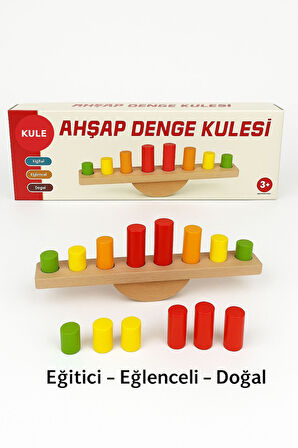 Ahşap Denge Kulesi – Renkli Silindirli Eğitici Motor Beceri ve Koordinasyon Oyunu