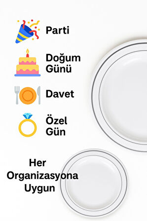 Porselen Görünümlü Gümüş Yaldızlı 19 Cm Lüks Plastik Tabak – 6’lı Set, Gıda Temasa Uygun 19cm