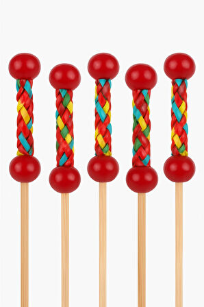 50 Adet - Şık Sunumlar İçin 12 cm Dekoratif Kırmızı Örgülü Bambu Kürdan – Parti ve Davet Kürdanı