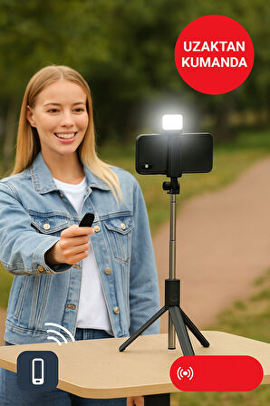 Işıklı Bluetooth Selfie Çubuğu Tripod | Uzaktan Kumandalı Vlog & Canlı Yayın Standı