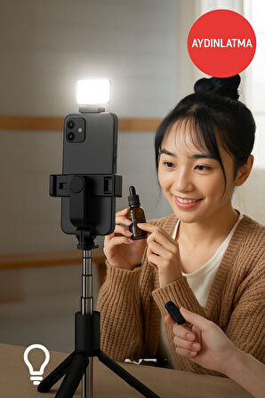 Işıklı Bluetooth Selfie Çubuğu Tripod | Uzaktan Kumandalı Vlog & Canlı Yayın Standı