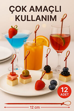 Düğümlü Kırmızı Bambu Kürdan – 12 cm, Şık Davet ve Kokteyl Sunum Çubuğu (50’li Paket)