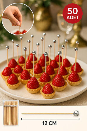 50’li Gümüş Top Başlıklı 12 cm Bambu Kürdan Seti – Kokteyl, Tatlı ve Davet Sunumları İçin Şık Seçim