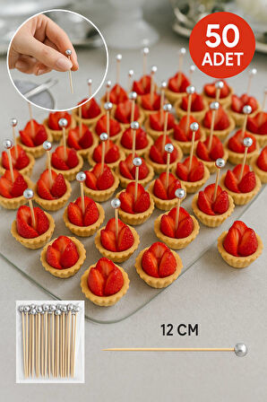 50’li Gümüş Top Başlıklı 12 cm Bambu Kürdan Seti – Kokteyl, Tatlı ve Davet Sunumları İçin Şık Seçim