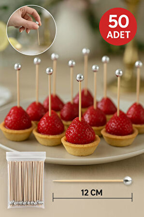 50’li Gümüş Top Başlıklı 12 cm Bambu Kürdan Seti – Kokteyl, Tatlı ve Davet Sunumları İçin Şık Seçim