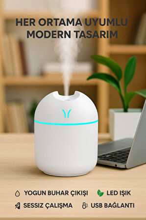 Işıklı Aromaterapi Hava Nemlendirici • Sessiz Çalışma • Güçlü Buhar • Modern Tasarım