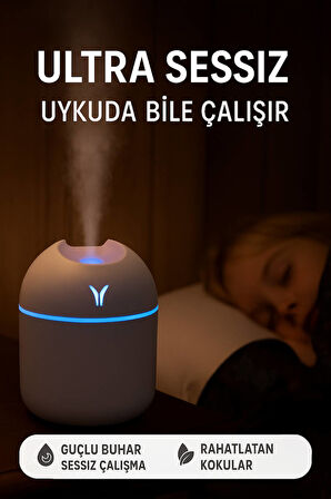 Işıklı Aromaterapi Hava Nemlendirici • Sessiz Çalışma • Güçlü Buhar • Modern Tasarım