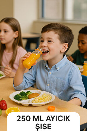 20 Adet Ayıcık Şişe – Turuncu Kapaklı, Okul ve Piknik İçin Eğlenceli Çocuk Meyve Suyu Şişesi 250 ml