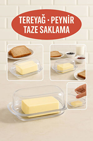 Şeffaf Plastik Tereyağlık Peynir Saklama Kabı 18,5x13x6,5 cm – Sızdırmaz & Hijyenik Kapaklı