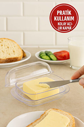 Şeffaf Plastik Tereyağlık Peynir Saklama Kabı 18,5x13x6,5 cm – Sızdırmaz & Hijyenik Kapaklı