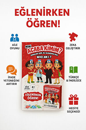 Mini Acaba Kimim? Aile Oyunu – Türkçe İngilizce Zeka ve İfade Geliştiren Kartlı Eğlence Seti